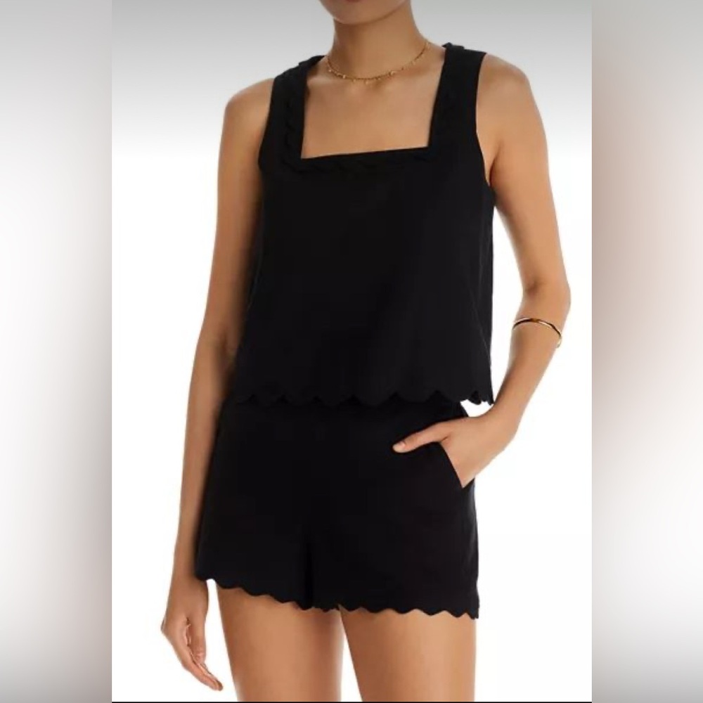 Aqua Excl for Bloomingdales Black‎ Scalloped Tank and Shorts Set Square neckline